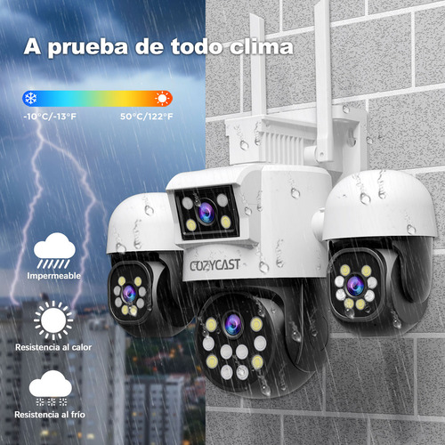 COZYCAST SH-066 Cámara de Seguridad 4 Lentes 8MP Inteligente, Visión Nocturna Full Color IR, Detección de Personas, Audio Bidireccional, Interior y exterior,App SriHome, IP66