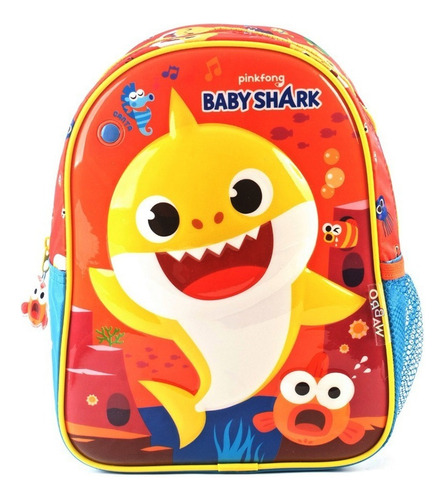 Mochila Baby Shark Color Naranja/Azul Diseño de la tela Personaje