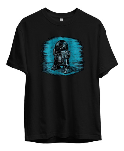 Remera Star Wars Arturito Dibujado En Azul Algodon Negra