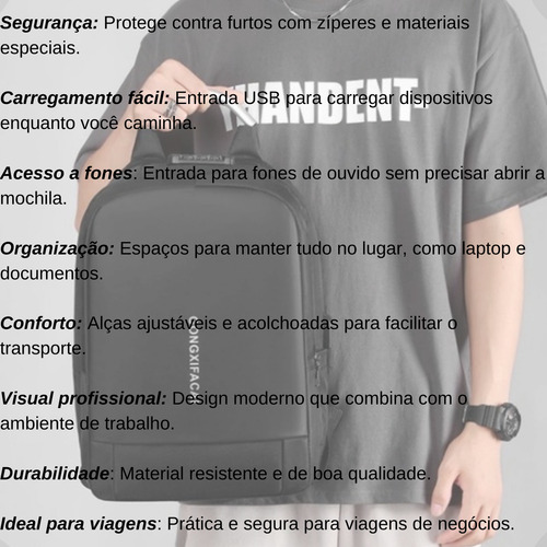 Mochila TheVisionaries Antifurto Executiva Com Cadeado Trava Segurança Porta Usb Saída Fone Ouvido Compartimento Notebook Resistente Reforçada Grande Anti Furto Unissex Masculina Feminina Trabalho