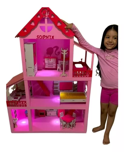 Casa grande Barbie MDF 1.30 Altura , completa, nome e luz