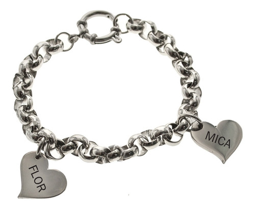 Imagen 1 de 5 de Pulsera Mujer Personalizada Rolo 2 Corazones Dia De La Madre