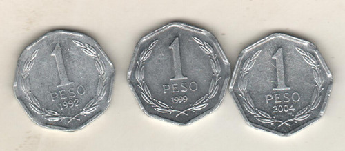 Chile Lote De 3 Monedas De 1 Peso Km 231 - 1992, 1999 Y 2004