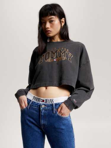 Polerón College Cropped Negro Tommy Hilfiger