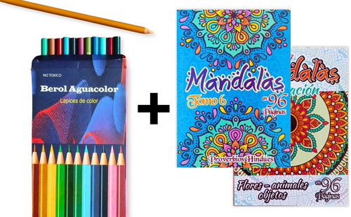 Pack 2 Libros De Mandalas De 96 Pág + Caja De 12 Colores