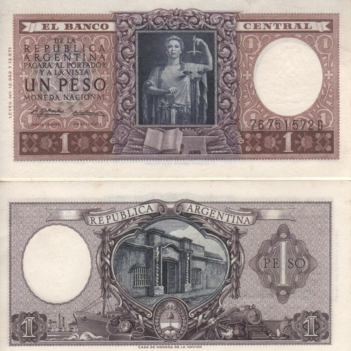 Bottero 1918 - Billete De 1 Peso Mon. Nac. Año 1957 - S/circ