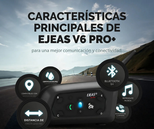 Intercomunicador Moto Ejeas Bluetooth 1200mts 6 Pilotos Negro V6-pro-intercom