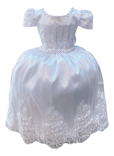 Vestido Infantil Longo Branco Com Renda Realeza