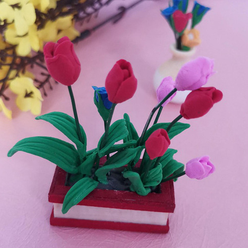 New,, 1:12 Escala Miniaturas Modelo Jardín Planta Tulipanes