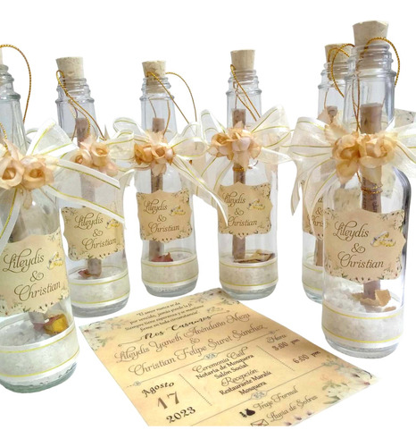 Botellitas Con Invitaciones Recordatorio Para Eventos Social