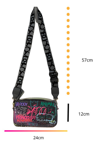 Bandolera Crossbody Bolso Mujer Elegante Y Casual Near Graffiti Níquel Negro