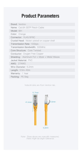 Imagen 6 de 6 de Cable De Red Vention Sstp Cat6a 10000mbps - 5 Metros