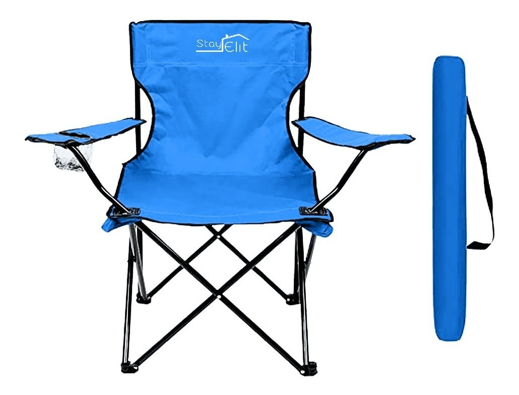 Silla Plegable Con Soporte Para Brazo Camping Exterior Playa Color Azul
