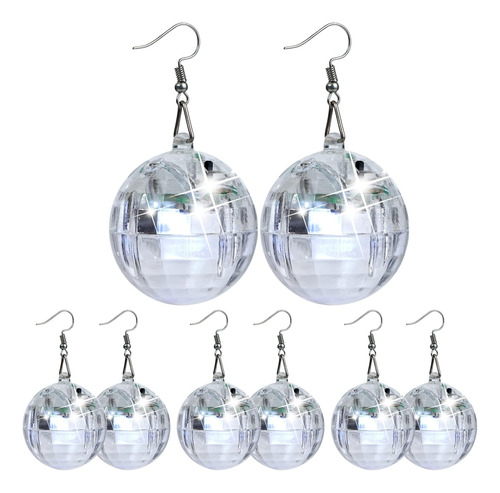 4 Pares De Pendientes De Bola De Discoteca Con Luz Led, Pend