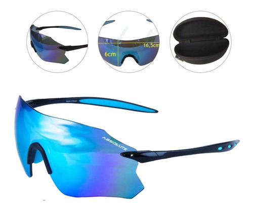 Oculos Para Ciclismo Absolute Prime Sl Preto Lent Azul Uv400