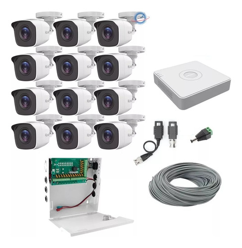 Kit 12 Camaras 2 Mpx Cctv  3tb Dvr 16 Canales Hikvision 1080