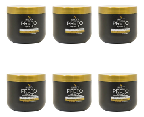 Kit Com 6 Mascara Tonalizante Preto Azulado Felicity 500gr