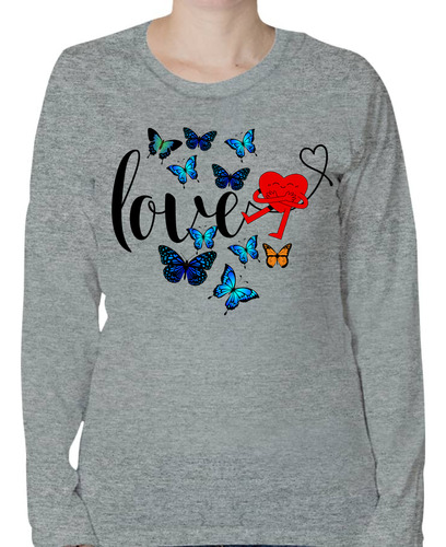 Playera Yazbek Manga Larga Para Mujer Love Mariposas