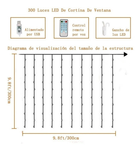 Imagen 3 de 7 de Luces Cortina Decorativas Tira Led Usb 3x3m Fiesta De Bodas
