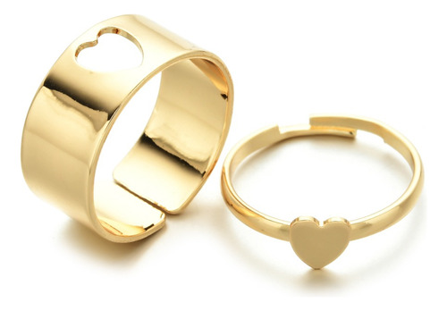 Anillos Pareja Novios Corazon Compromiso Dorado Regulable