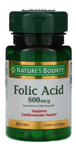 Acido Folico 800mcg 250 Tablets Nature's Bounty Importado