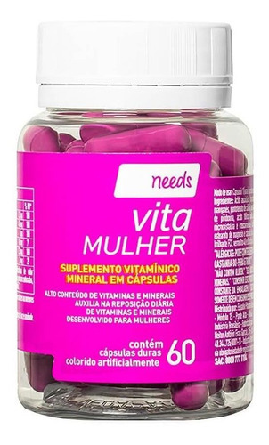 Suplemento de vitaminas y minerales Needs Vita para mujer con 60 cápsulas de sabor neutro