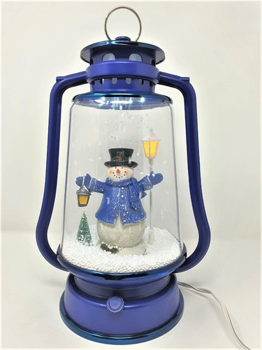 Imagen 1 de 3 de Farol Navideño Azul Muñeco De Nieve Luz Led Y Caída De Nieve