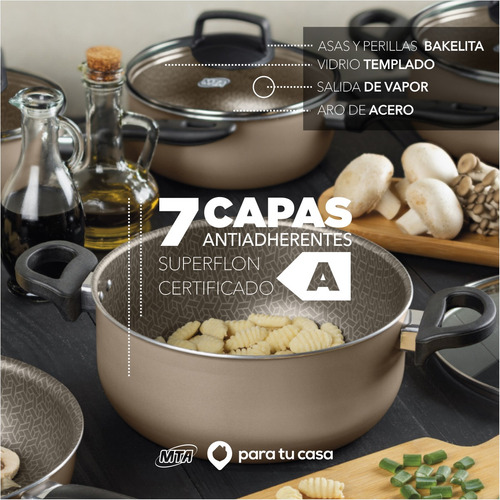 Batería Cocina Olla Cacerola Aluminio Teflón Madri 5p Mta
