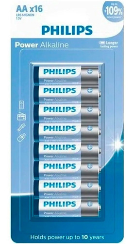 16 Pilhas Bateria AA Pequena 2A Alcalina Philips 1 Cartela