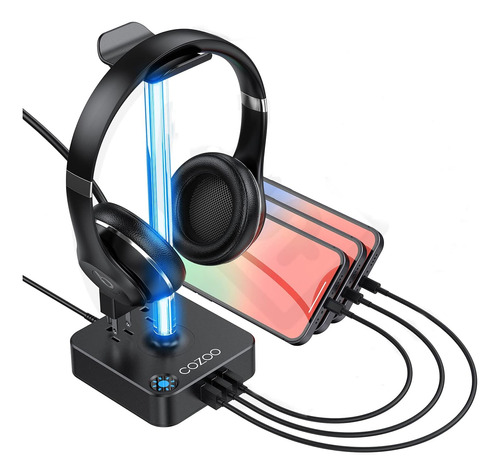 Soporte Para Auriculares Rgb Cozoo 3 Cargadores 2 Salidas