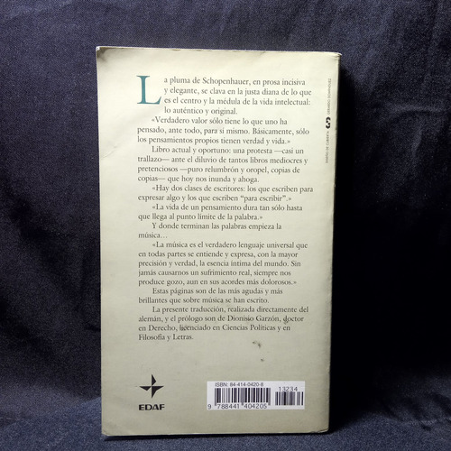Arthur Schopenhauer - Pensamiento, Palabras Y Música (Usado)