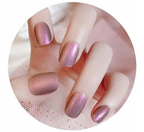 Uñas A Presión - 24pcs Solid Color Press On Nails Purple Sho