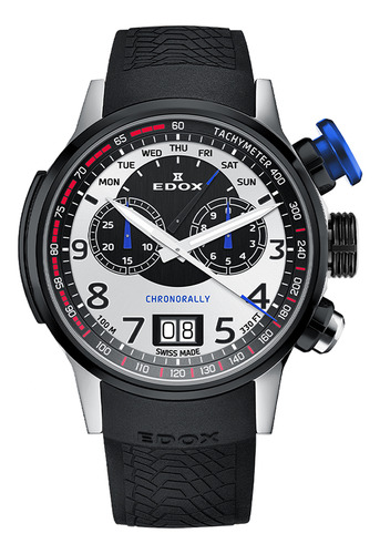 Reloj Hombre Edox 38001-tinnbu-bn Chronorally Correa Negro Bisel Plateado