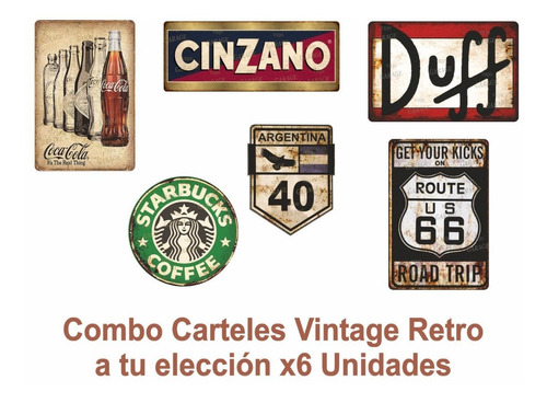 Combo Chapas Retro Vintage Decorativos Surtido X 6 Unid 