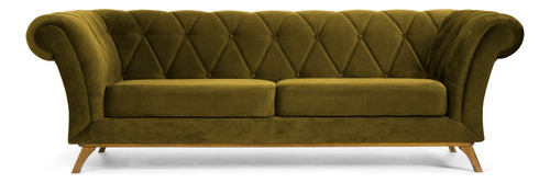 Sofá 210cm 3 Lugares Base Madeira Império Veludo Mostarda Cor Amarelo Desenho do tecido Liso