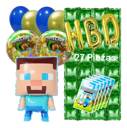 Combo Fiesta Cumpleaños Globos Temática Minecraft Juego