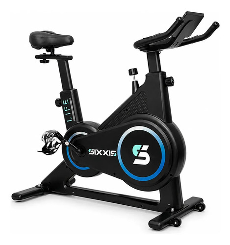 Bicicleta Spinning Magnética Sixxis 16kg Bluetooth com Apps Doméstica Preto