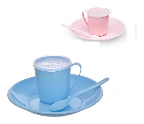 Kit infantil para vasos y cubiertos de plástico rosa