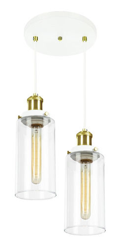 Lustre Pendente Duplo Château Cilindrico Vidro Branco Gold