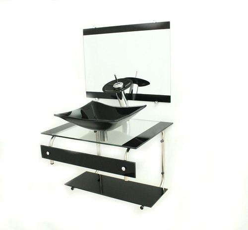 Gabinete De Vidro 60cm It Inox Com Cuba Retangular Preto