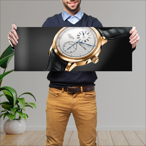 Cuadro Grande 30x80 Cm Diseño Aa Reloj Dorado Hora