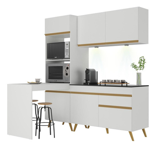 Armário Cozinha Compacta 182cm Veneza Up Multimóveis V2026 Cor Branco/dourado