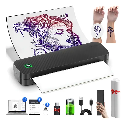 Impressora Térmica e de Tatuagem 2 em 1 Portátil Bluetooth