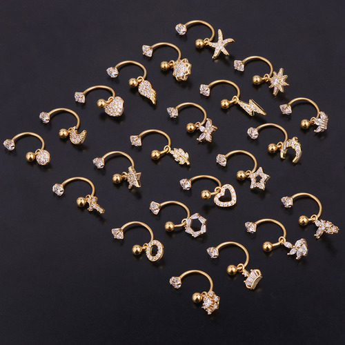 Pendiente Colgante De Circonio Con Flor Perforada Con Anillo