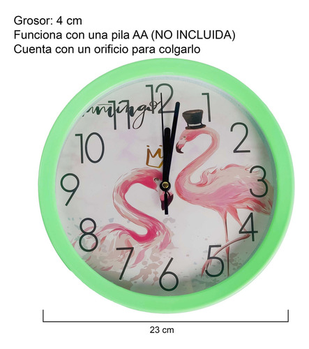 Reloj De Pared Analogico 23 Cm Silencioso Diseño Flamencos