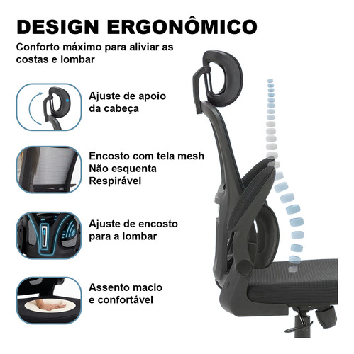 Cadeira Ergonômica Python Fly Com Suporte Lombar Ajustável
