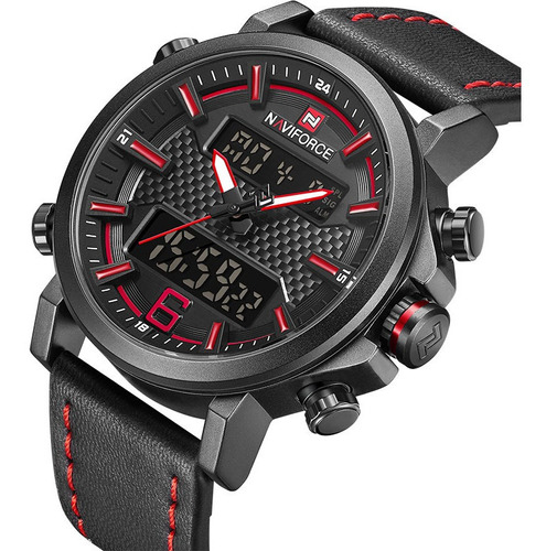 Reloj De Cuero Digital Militar Impermeable Naviforce