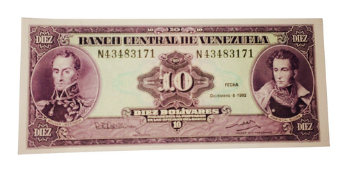 Billete De 10 Bolívares 8 Diciembre De 1992 Serial N43483171