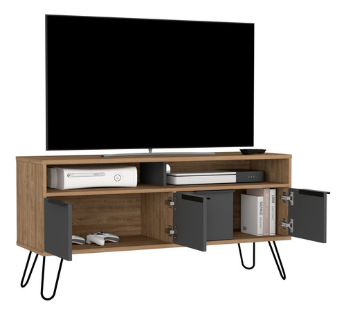 Mueble Para Tv 55 Vegas 60x121 Rta Color Miel Plomo