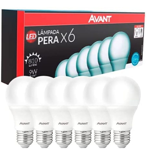 Lampada Avant Led Pera 6500k 9w Bivolt Pack 6x1